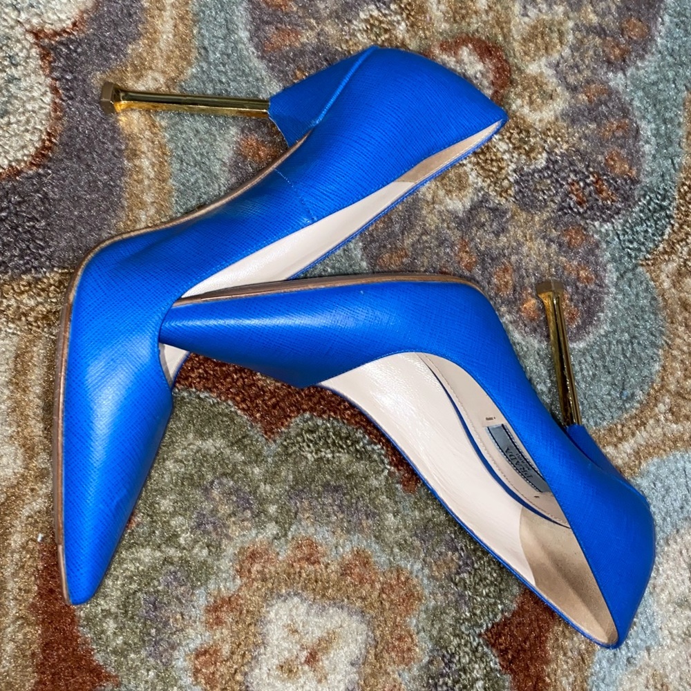Vintage Cobalt Prada Heels, Gold stiletto SZ 39